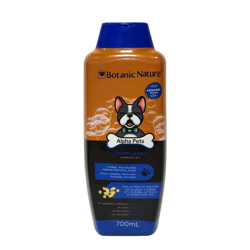 SHAMPOO PARA PERROS 5 EN 1 CON EXTRACTO DE QUINOA Y AVENA BOTANIC NATURE ALPHA PETS 700ML