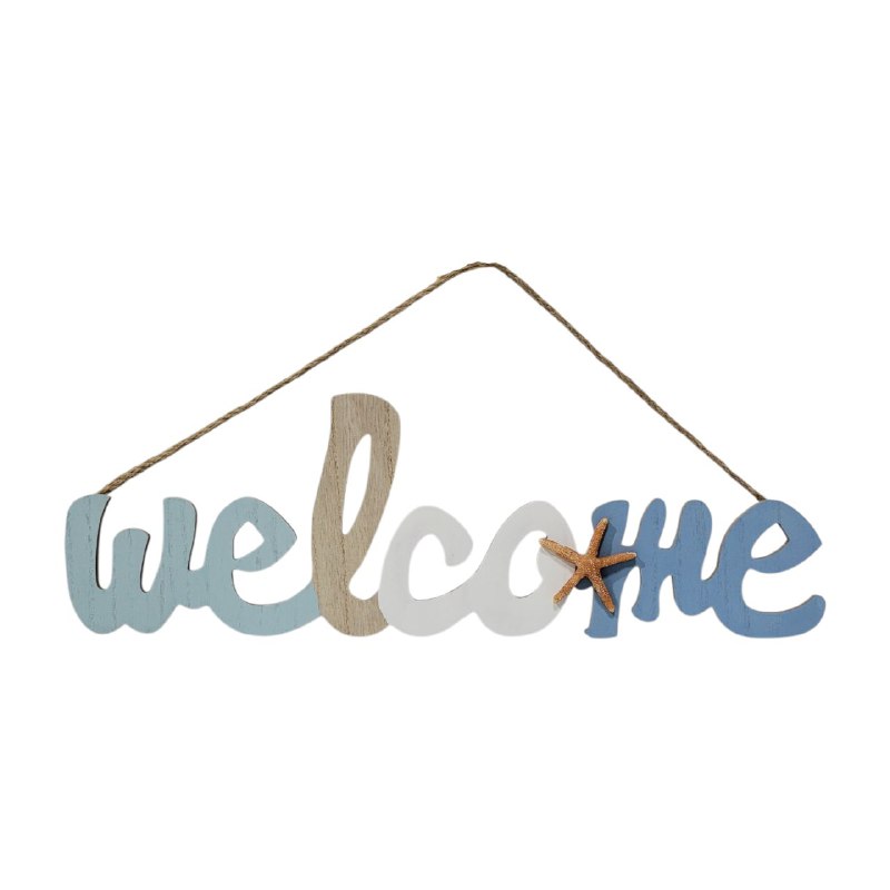 DECORACION LETRERO COLGANTEDE BIENVENIDA DE MADERA 46X15CM