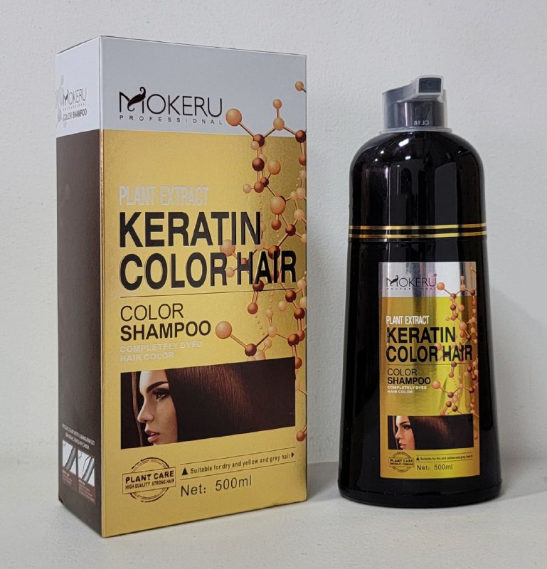 SHAMPOO TINTE COLOR BLONDE BROWN, DE 5 A 25 MINUTOS TIÑE, CABELLO BRILLANTE REPARADOR MOKERU PROFESSIONAL 500ML