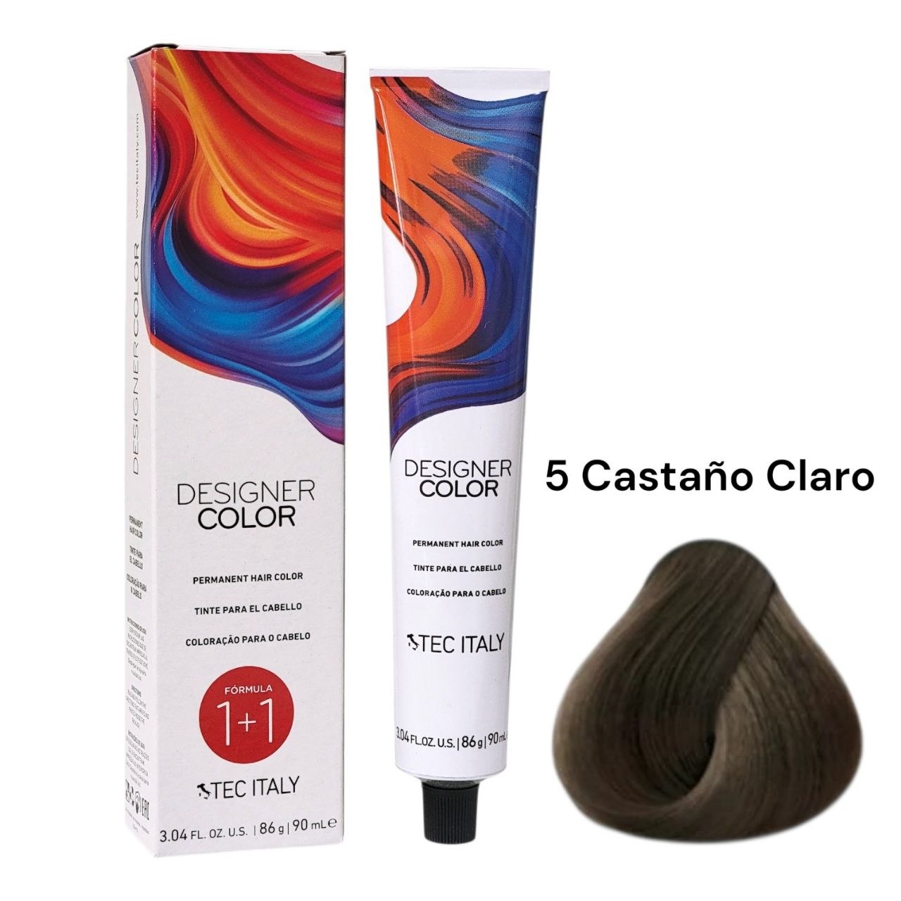 TINTE PERMANENTE PARA EL CABELLO EN CREMA COLOR CASTAÑO CLARO 5 1+1 TEC ITALY 90ML