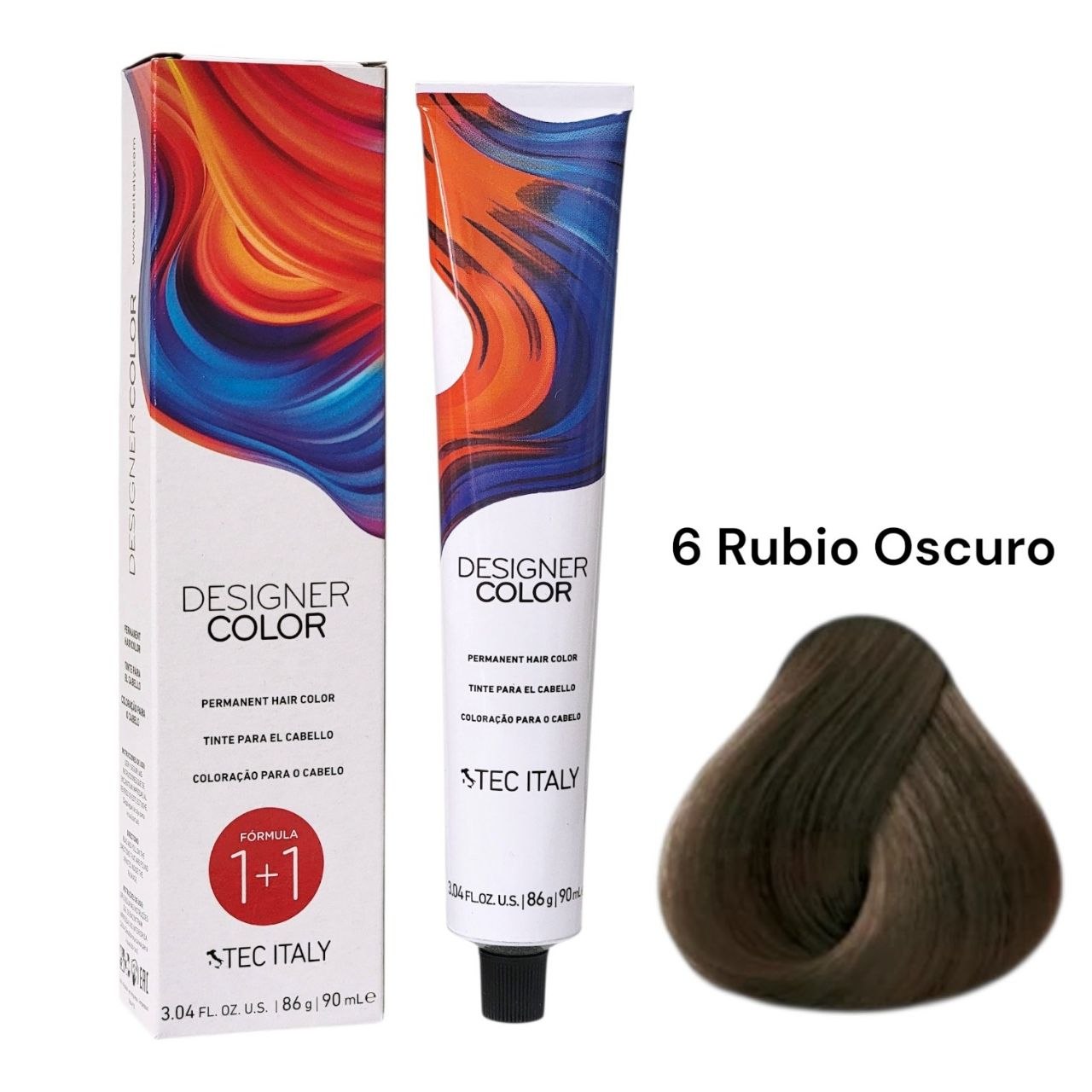 TINTE PERMANENTE PARA EL CABELLO EN CREMA COLOR RUBIO OSCURO 6 1+1 TEC ITALY 90ML