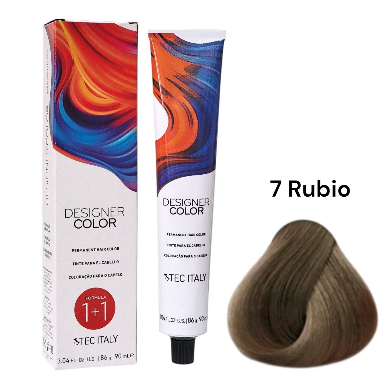 TINTE PERMANENTE PARA EL CABELLO EN CREMA COLOR RUBIO 7 1+1 TEC ITALY 90ML