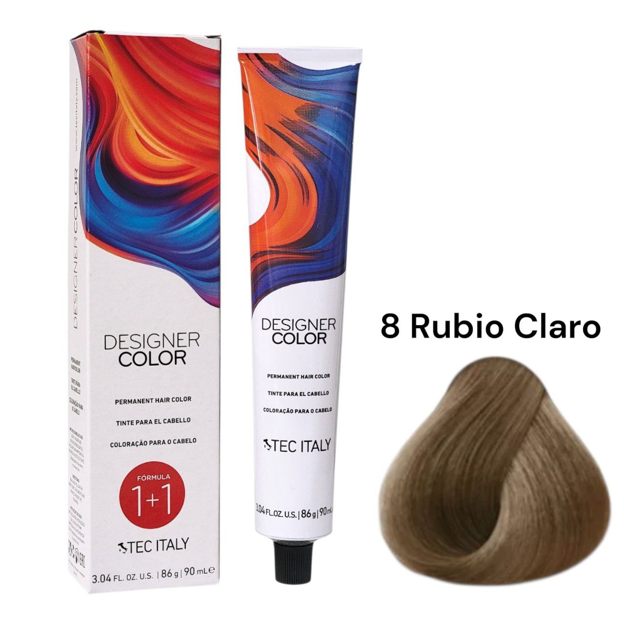 TINTE PERMANENTE PARA EL CABELLO EN CREMA COLOR RUBIO CLARO 8 1+1 TEC ITALY 90ML