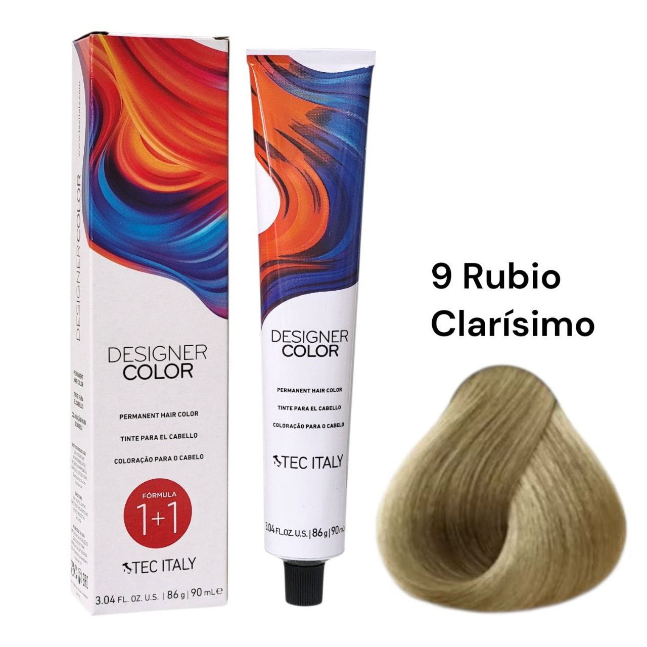 TINTE PERMANENTE PARA EL CABELLO EN CREMA COLOR RUBIO CLARISIMO 9 1+1 TEC ITALY 90ML