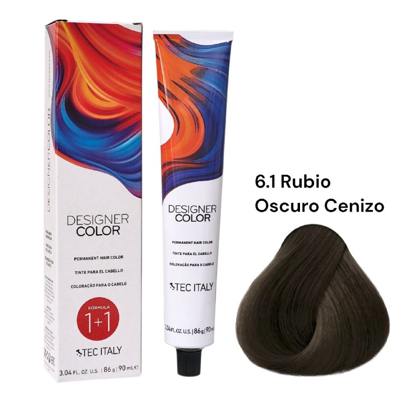TINTE PERMANENTE PARA EL CABELLO EN CREMA RUBIO OSCURO CENIZO 6.1 1+1 TEC ITALY 90ML