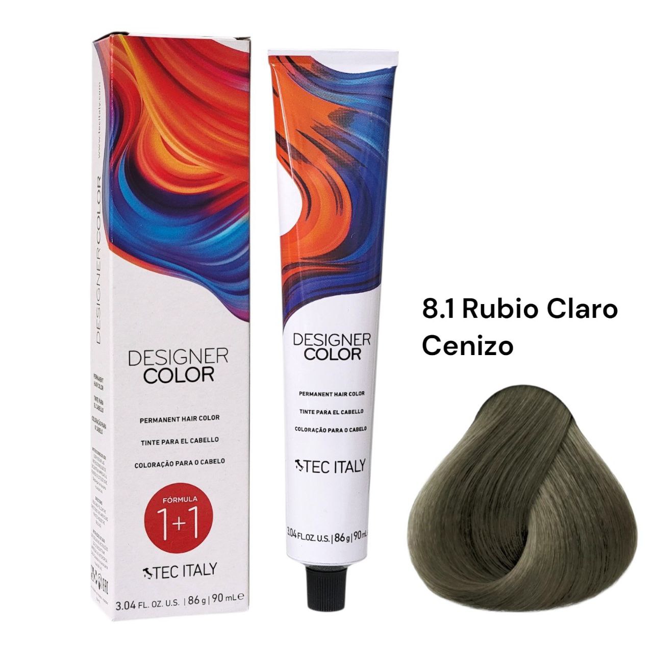 TINTE PERMANENTE PARA EL CABELLO EN CREMA RUBIO CLARO CENIZO 8.1 1+1 TEC ITALY 90ML