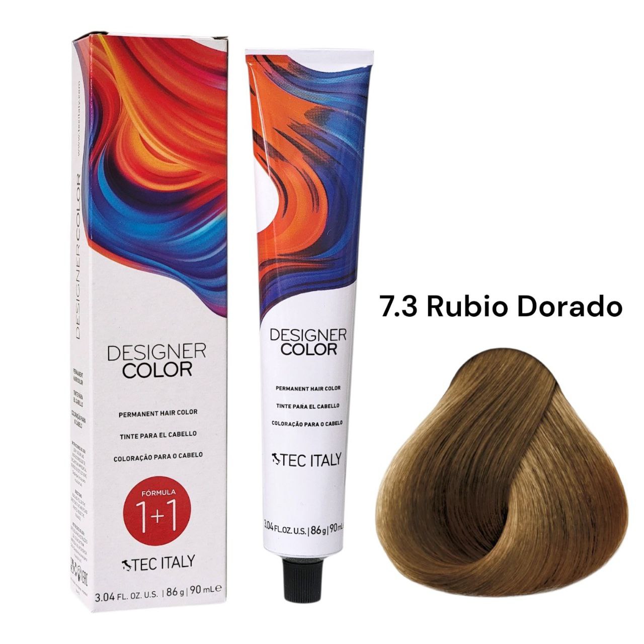 TINTE PERMANENTE PARA EL CABELLO EN CREMA RUBIO DORADO 7.3 1+1 TEC ITALY 90ML