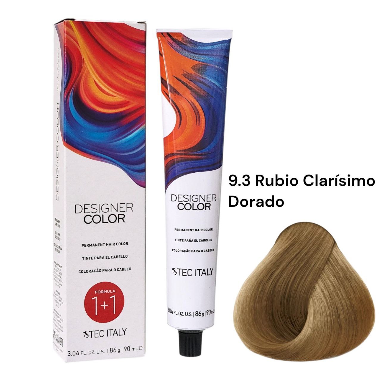 TINTE PERMANENTE PARA EL CABELLO EN CREMA RUBIO CLARISIMO DORADO 9.3 1+1 TEC ITALY 90ML