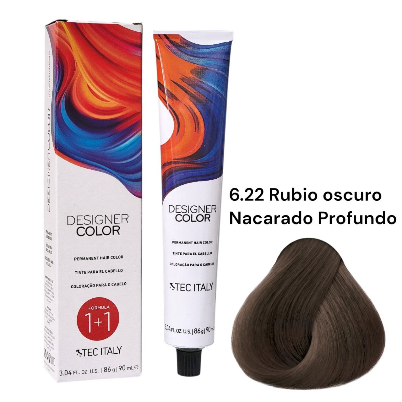 TINTE PERMANENTE PARA EL CABELLO EN CREMA RUBIO OSCURO NACARADO PROFUNDO 6.22 1+1 TEC ITALY 90ML