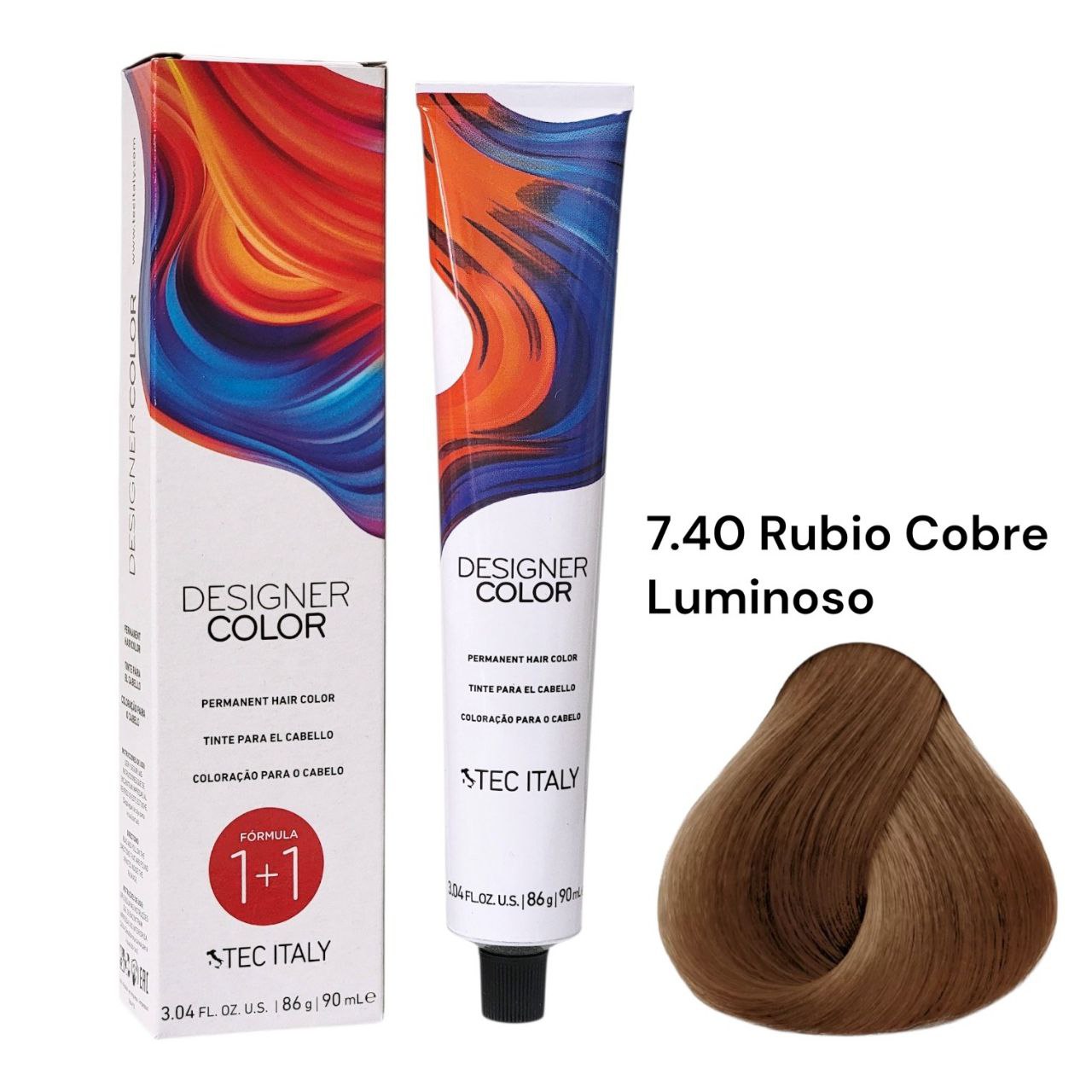 TINTE PERMANENTE PARA EL CABELLO EN CREMA RUBIO COBRE LUMINOSO 7.40 1+1 TEC ITALY 90ML