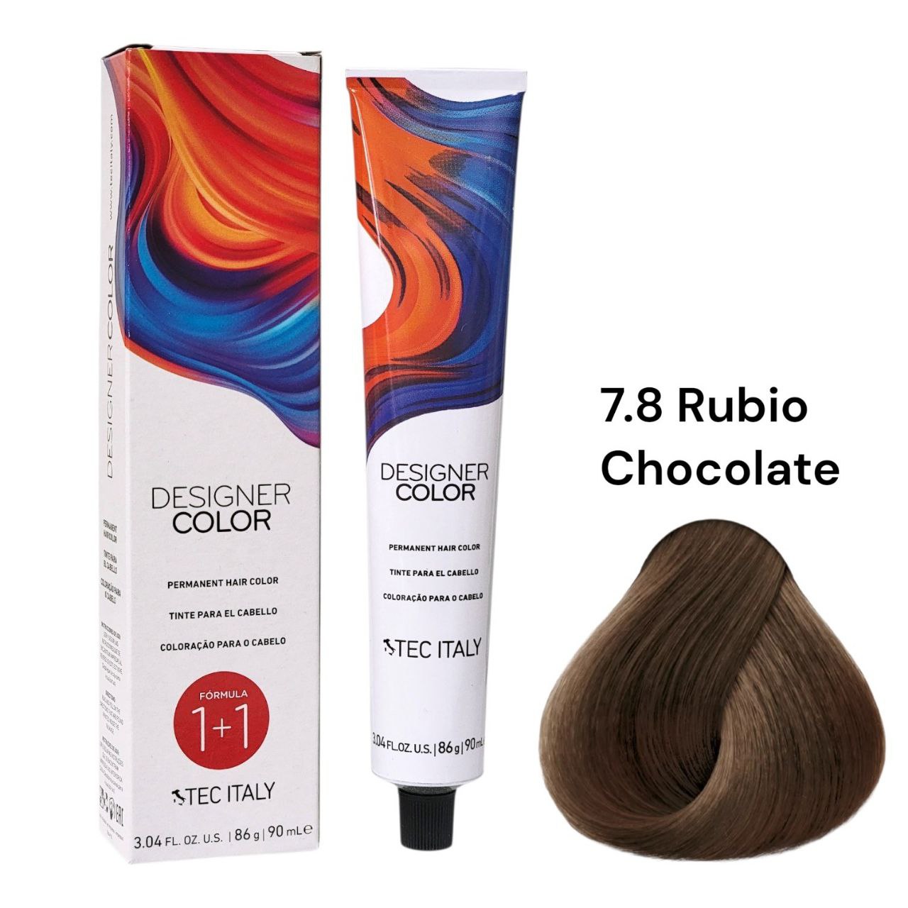 TINTE PERMANENTE PARA EL CABELLO EN CREMA RUBIO CHOCOLATE 7.8 1+1 TEC ITALY 90ML