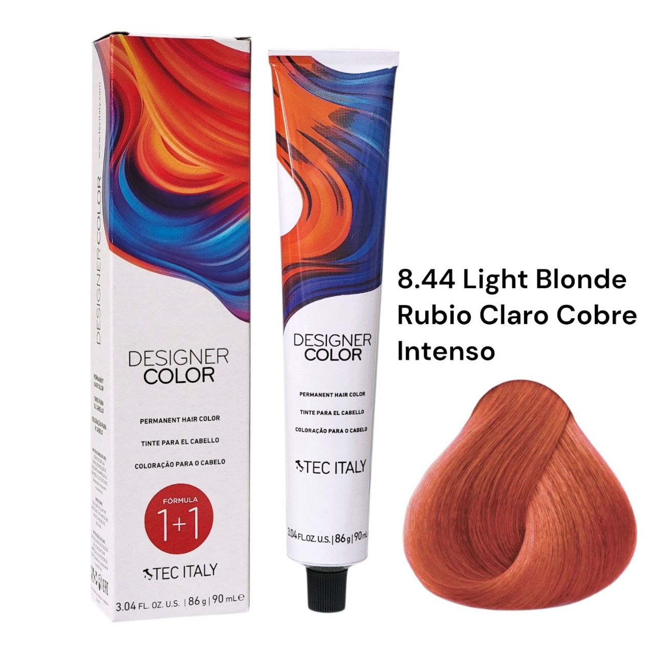 TINTE PERMANENTE PARA EL CABELLO EN CREMA RUBIO CLARO COBRE INTENSO 8.44 1+1 TEC ITALY 90ML