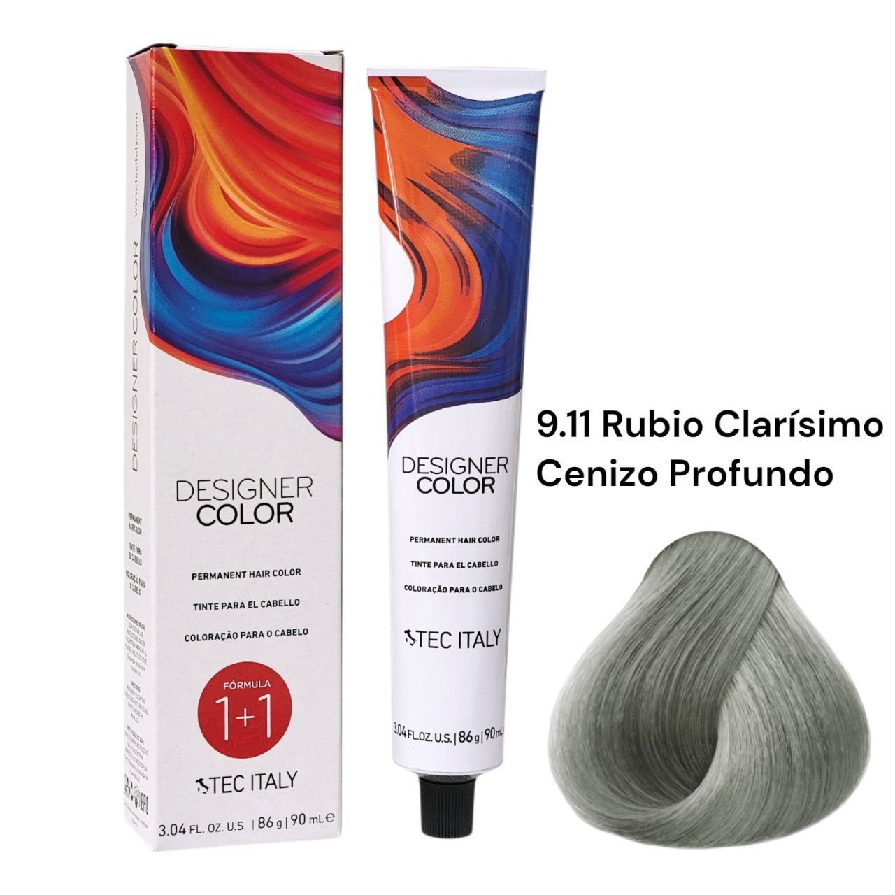 TINTE PERMANENTE PARA EL CABELLO EN CREMA RUBIO CLARISIMO CENIZO PROFUNDO 9.11 1+1 TEC ITALY 90ML
