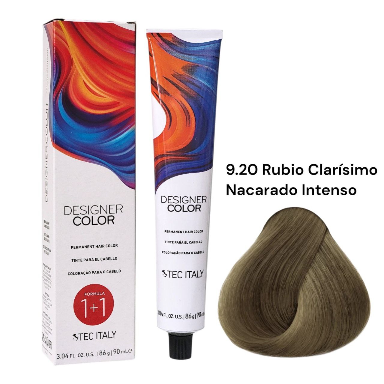 TINTE PERMANENTE PARA EL CABELLO EN CREMA RUBIO CLARISIMO NACARADO INTENSE 9.20 1+1 TEC ITALY 90ML