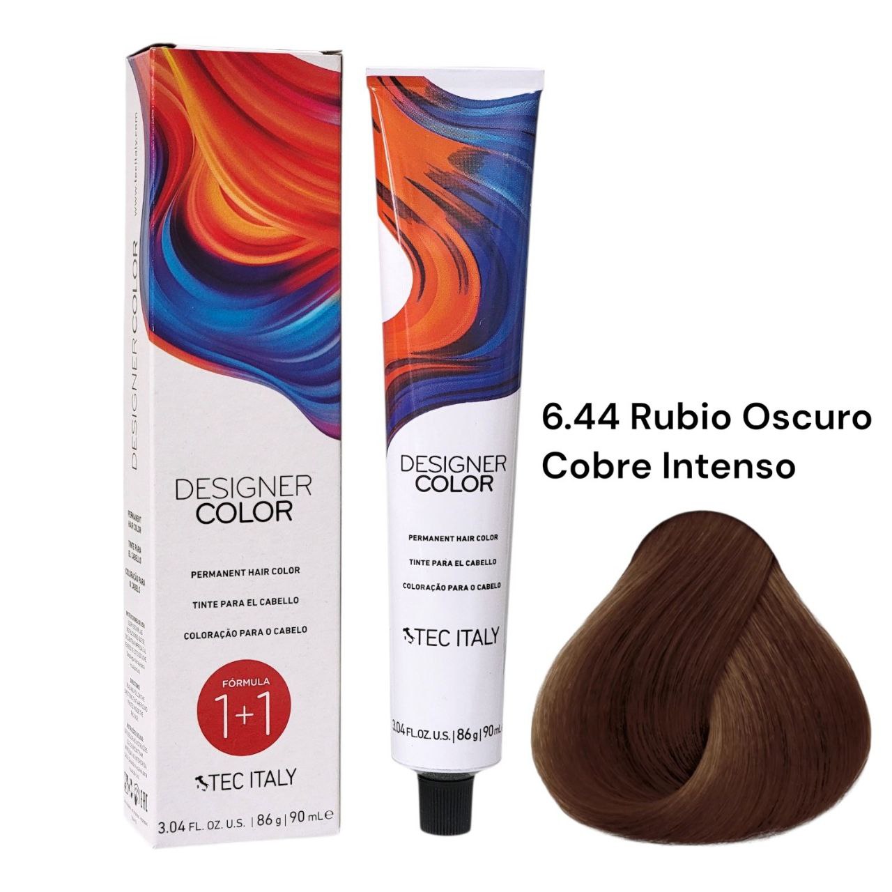 TINTE PERMANENTE PARA EL CABELLO EN CREMA RUBIO OSCURO COBRE INTENSO 6.44 1+1 TEC ITALY 90ML