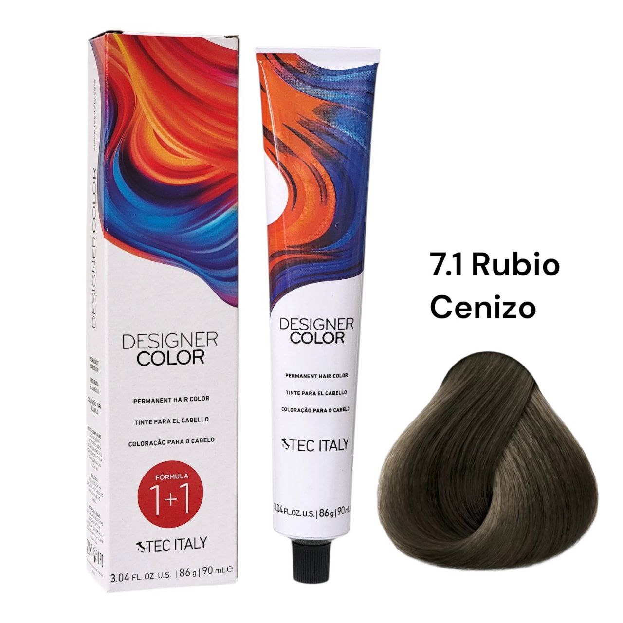 TINTE PERMANENTE PARA EL CABELLO EN CREMA RUBIO CENIZO 7.1 1+1 TEC ITALY 90ML