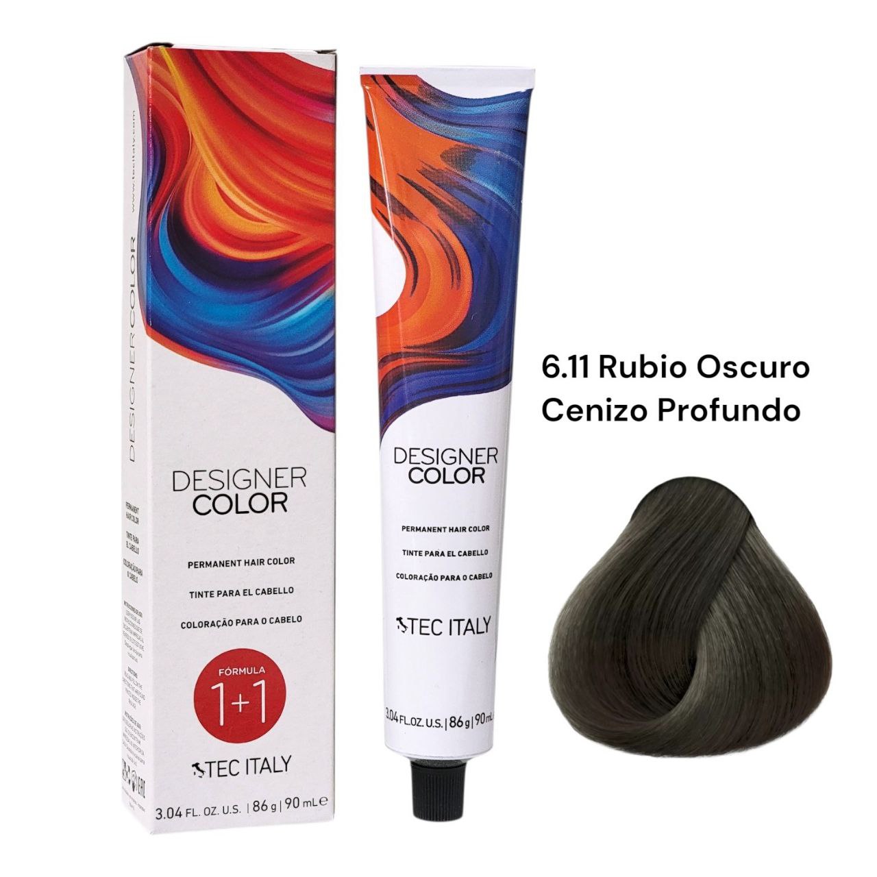 TINTE PERMANENTE PARA EL CABELLO EN CREMA RUBIO OSCURO CENIZO INTENSO 6.11 1+1 TEC ITALY 90ML