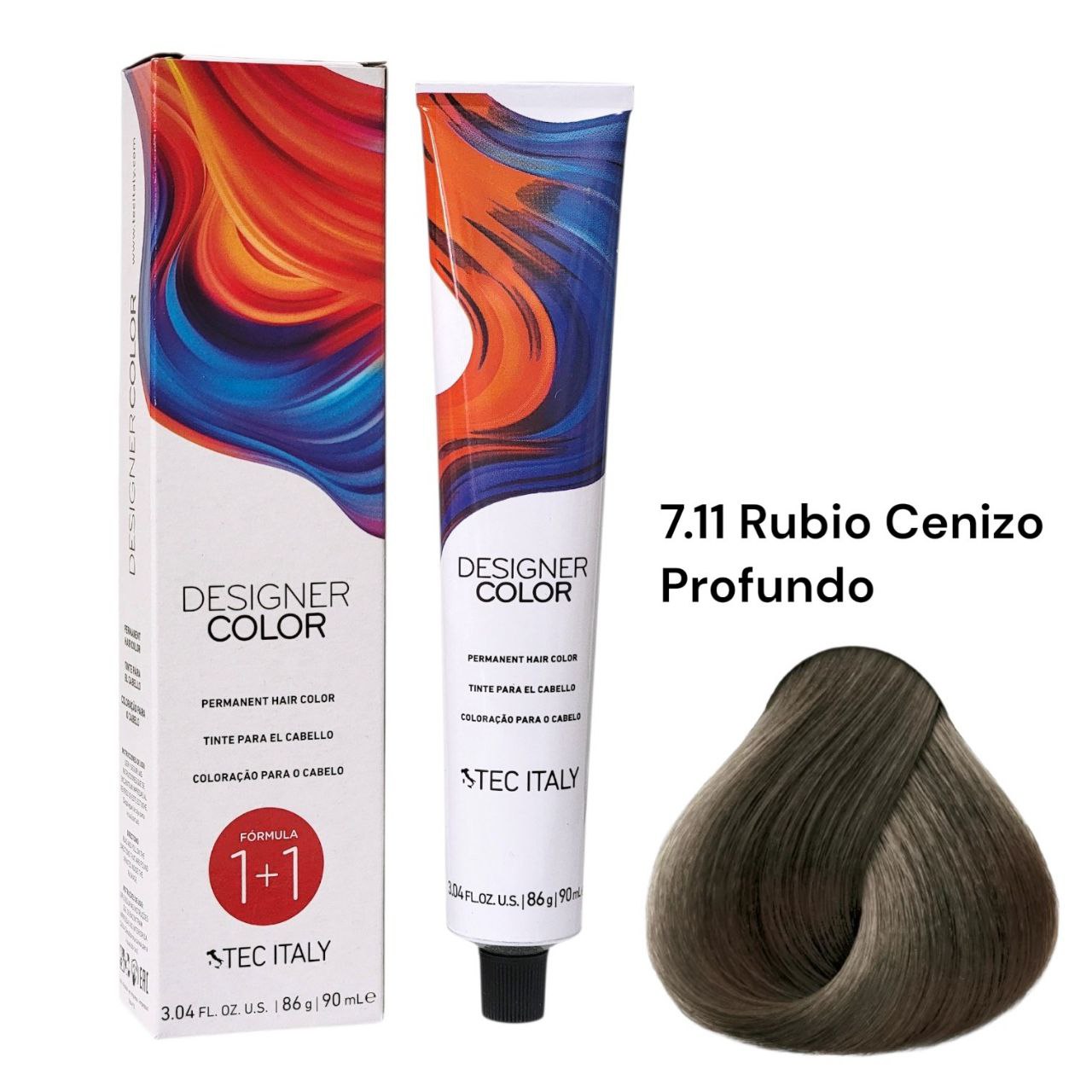 TINTE PERMANENTE PARA EL CABELLO EN CREMA RUBIO CENIZO PROFUNDO 7.11 1+1 TEC ITALY 90ML