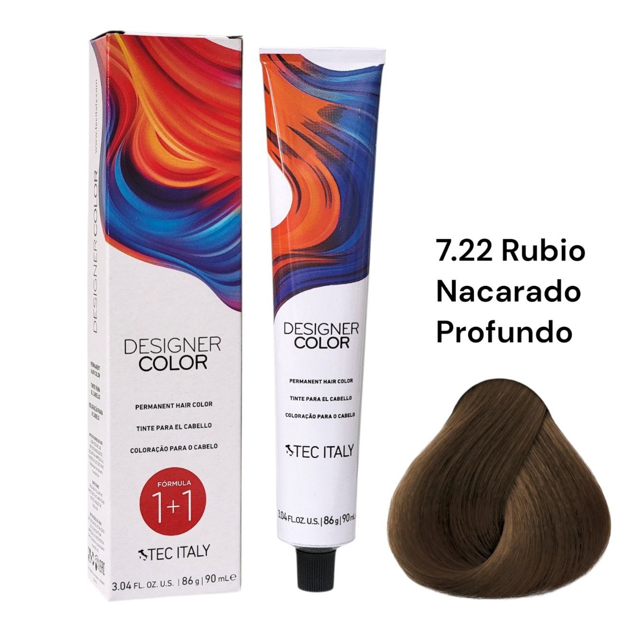 TINTE PERMANENTE PARA EL CABELLO EN CREMA RUBIO NACARADO PROFUNDO 7.22 1+1 TEC ITALY 90ML