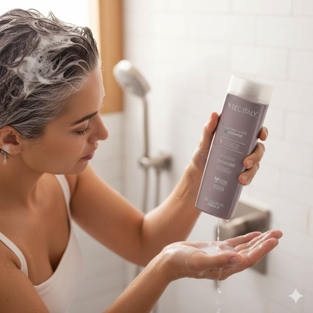 SHAMPOO MATIZADOR PARA CABELLO GRIS Y BLANCO NATURAL CON AMINOACIDOS DE QUERATINA Y TRIGO EXTRACTO DE ROMERO TEC ITALY 300ML