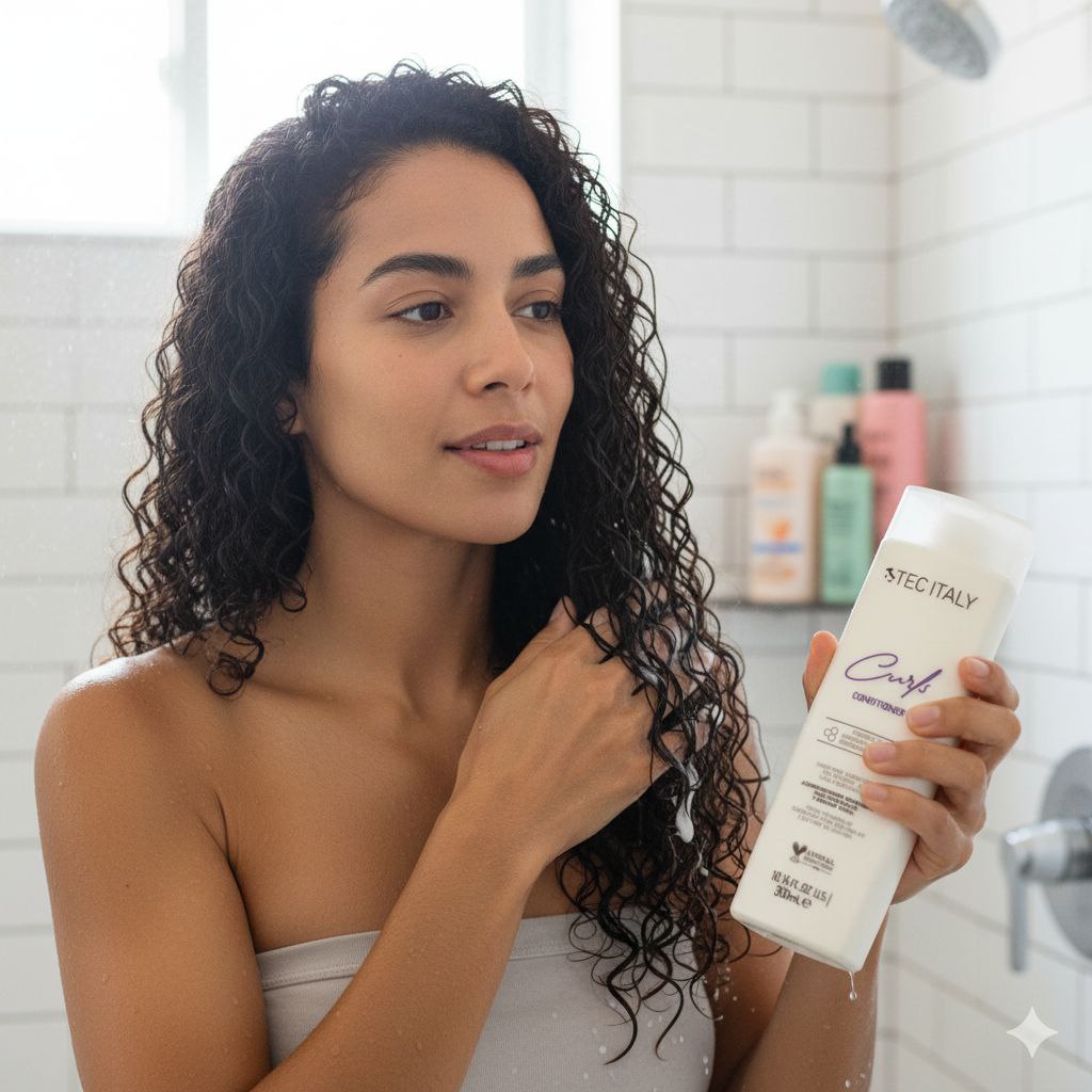 ACONDICIONADOR PARA CABELLO RIZADO CON ACEITE DE COCO Y EXTRACTO DE COLA DE CABALLO Y ROMERO TEC ITALY 300ML