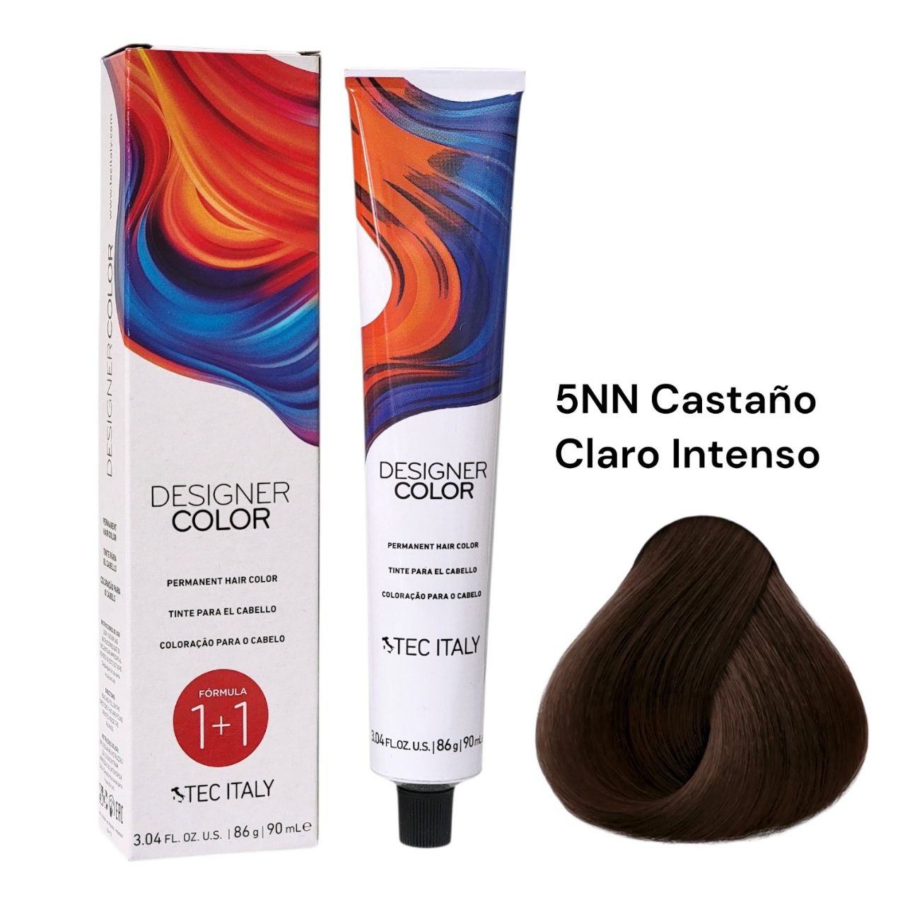 TINTE PERMANENTE PARA EL CABELLO EN CREMA CASTAÑO CLARO INTENSO 5NN 1+1 TEC ITALY 90ML