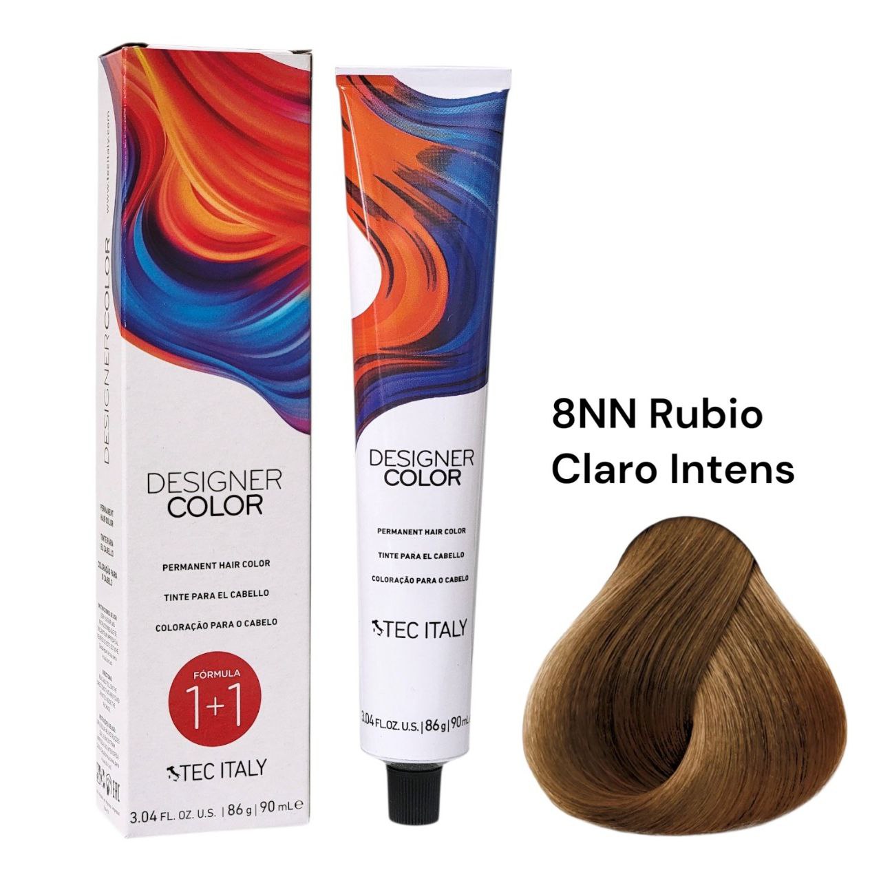 TINTE PERMANENTE PARA EL CABELLO EN CREMA RUBIO CLARO INTENSO 8NN 1+1 TEC ITALY 90ML