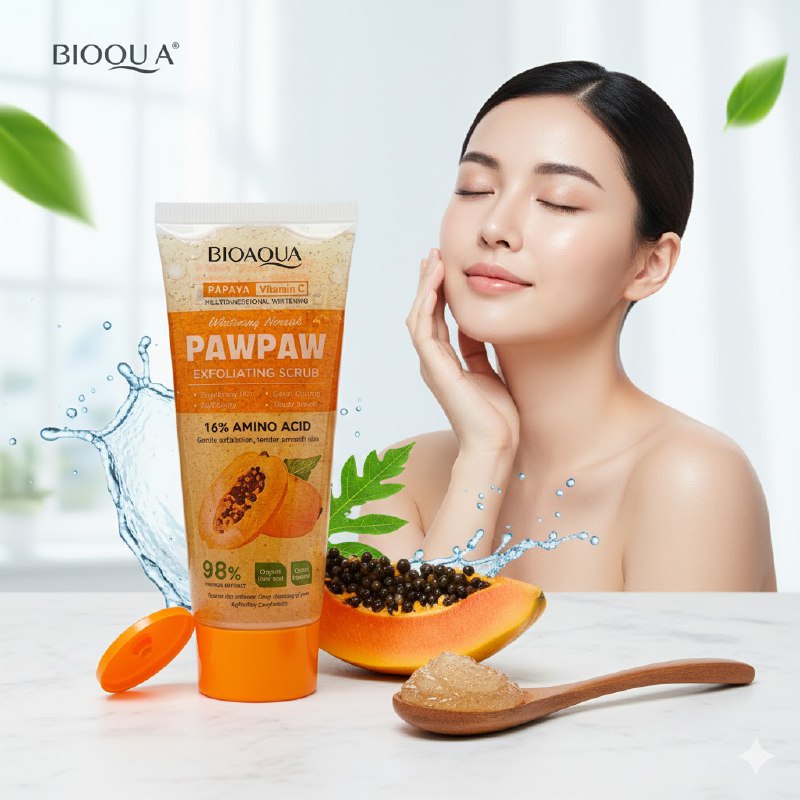 EXFOLIANTE CORPORAL ACLARANTE DE LIMPIEZA PROFUNDA DE POROS CON EXTRACTO DE PAPAYA Y VITAMINA C BIOAQUA 100G