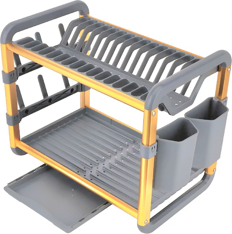 ESTANTE ORGANIZADOR Y ESCURRIDOR DE COCINA DE 2 NIVELES CON BANDEJAS DE DRENAJE EXTRAIBLES 60.9X26.7X34.2CM DISH RACK