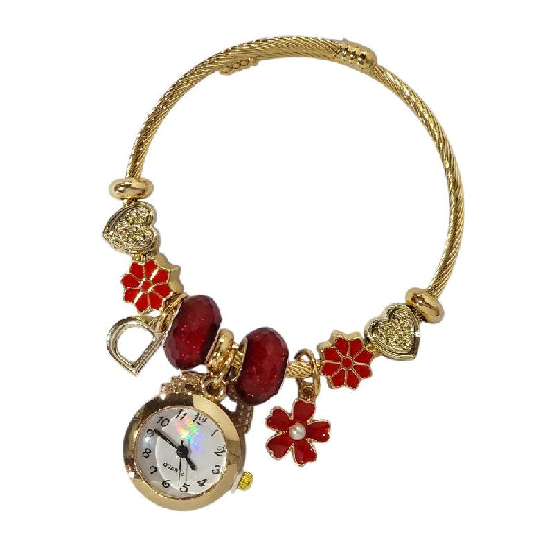 RELOJ ECONOMICO ESTILO PANDORA PARA DAMA DE ACERO CON BAÑO DE ENCHAPE