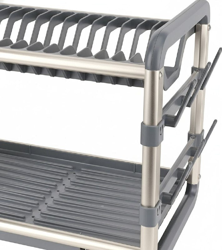 ESTANTE ORGANIZADOR Y ESCURRIDOR DE COCINA DE 2 NIVELES CON BANDEJAS DE DRENAJE EXTRAIBLES 60.9X26.7X34.2CM DISH RACK