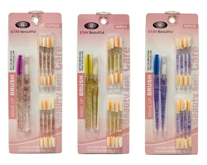 BROCHAS EN SET DE 10 PIEZAS HERRAMIENTAS PARA APLICAR SOMBRAS Y CUIDAR CEJAS Y PESTAÑAS STAY BEAUTIFUL