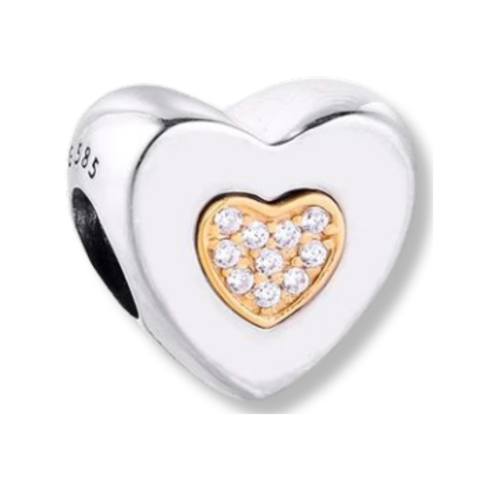 PCHARM1945 CORAZON CON CORAZON DORADO EN MEDIO