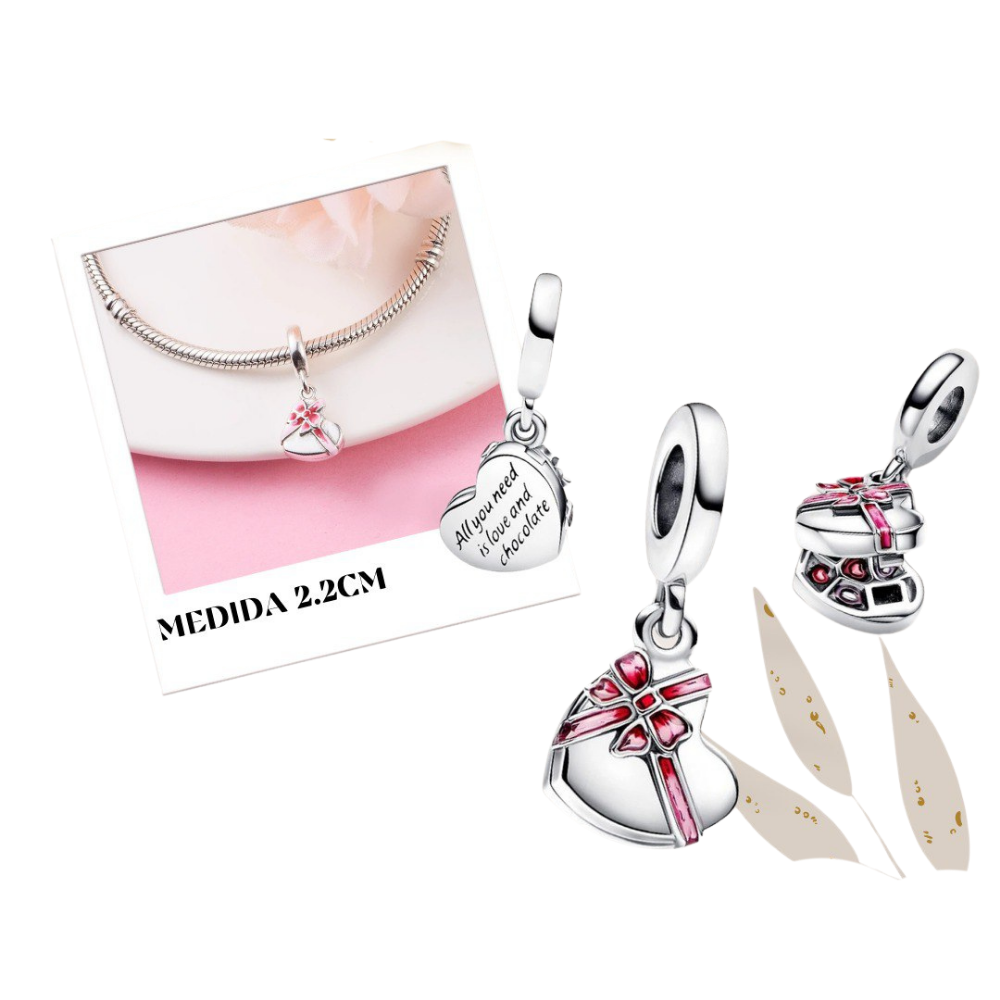 PCHARM3043 COLGANTE CORAZON CHONGO CON LA FRASE TODO LO QUE NECESITA ES AMOR Y CHOCOLATE AMOR SAN VALENTIN
