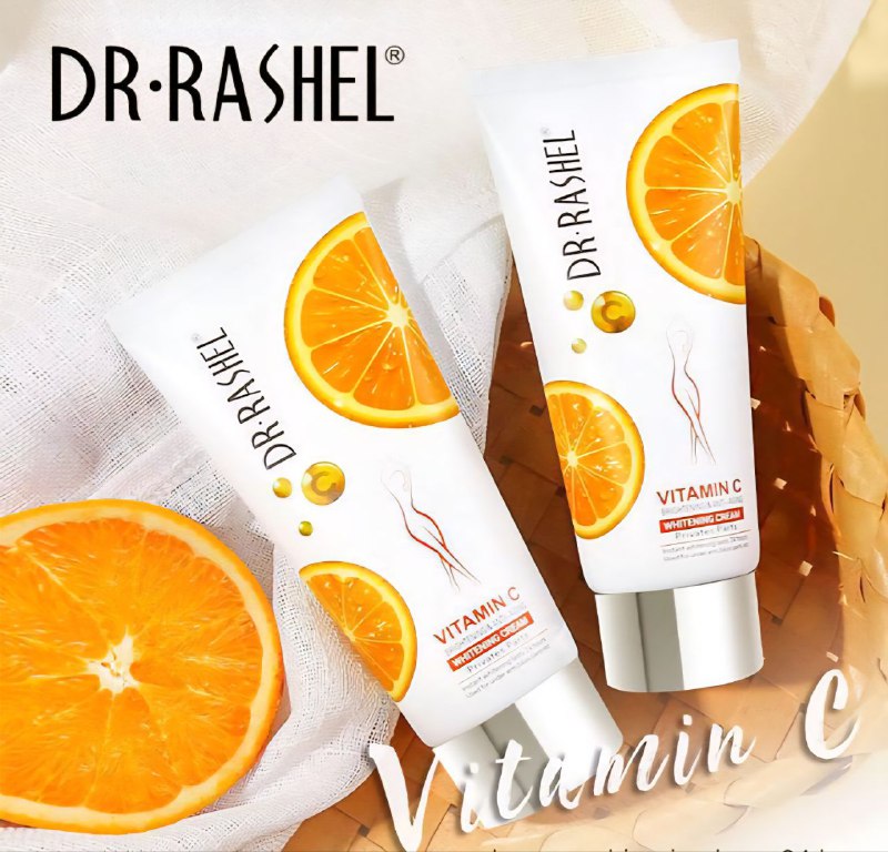 CREMA CORPORAL, CREMA DE CUERPO BLANQUEADORA ILUMINADORA Y ANTIENVEJECIMIENTO, DE VITAMINA C Y NIACINAMIDA PARA PARTES INTIMAS DR RASHEL 80G