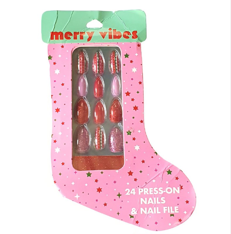 UÑAS PRESS ON EN SET DE 24UND, LIMA, PALITO, PEGAMENTO MERRY CVIBES