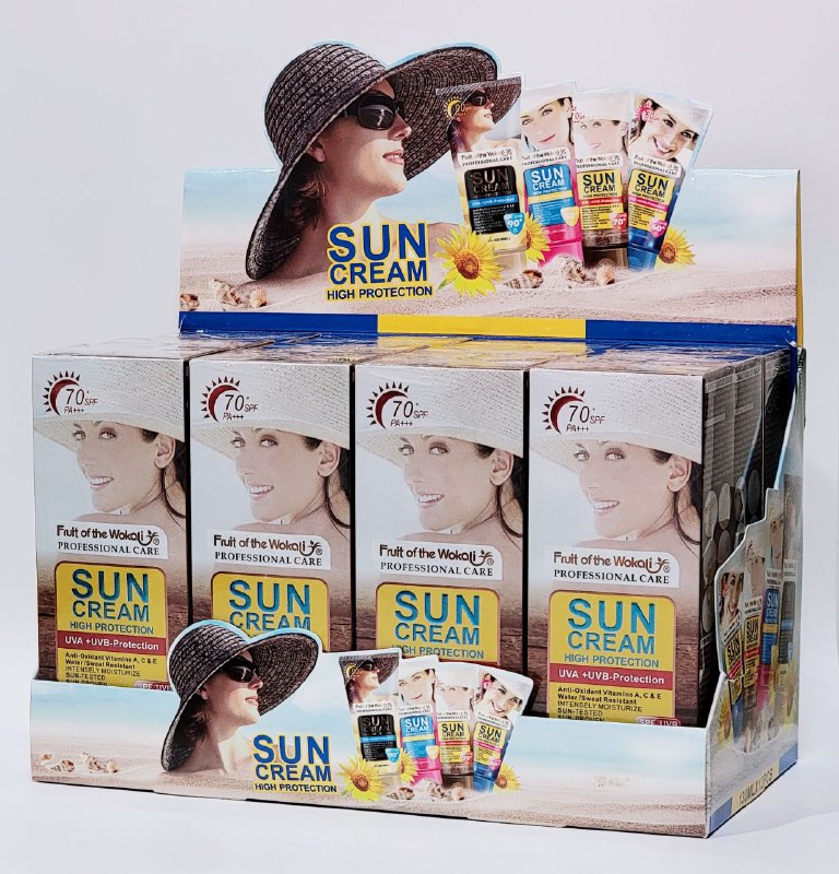 PROTECTOR SOLAR EN CREMA SPF70, PROTECCION CONTRA RAYOS UVA, VITAMINAS ANTIOXIDANTES A,C Y E, RESISTENTE AL AGUA Y SUDOR FRUIT OF THE WOKALI 130ML