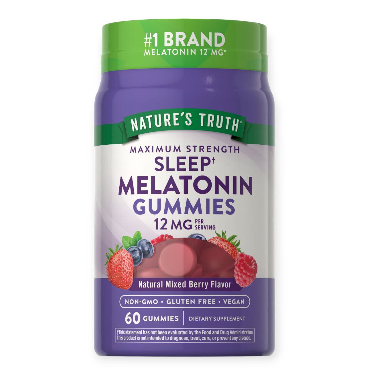VITAMINAS EN GOMITAS DE MELATONINA PARA DORMIR, MAXIMA POTENCIA, PORTICON 10MG, SABOR NATURAL A BAYAS MIXTAS NATURE S TRUTH 60UND