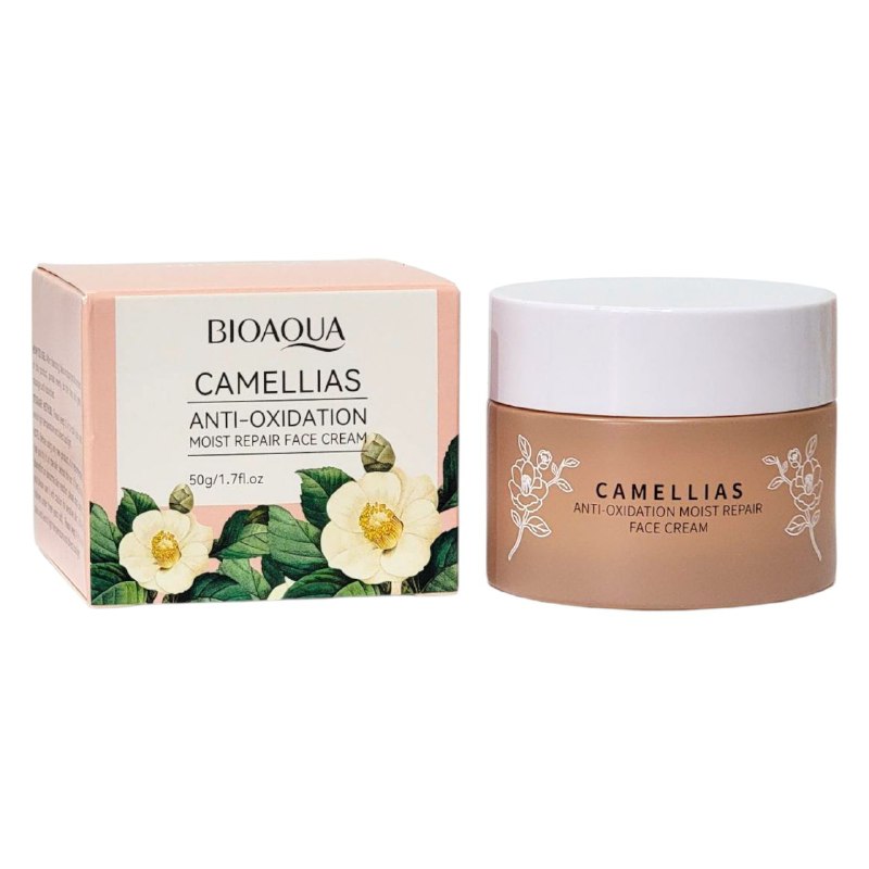 CREMA FACIAL DE ESENCIA DE CAMELIA, REPARADORA PROFUNDAMENTE LA PIEL, HIDRATA DEJANDO LA PIEL SUAVE, ELASTICA Y JOVEN BIOAQUA 50G