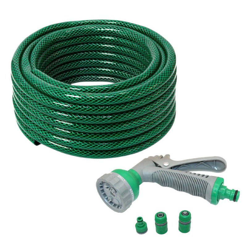 MANGUERA DE 1/2 Y 30MTS DE LARGO, BOQUILLA ROCIADORA AJUSTA LA PRESION Y TIPO DE CHORRO DE AGUA GARDEN WROPE
