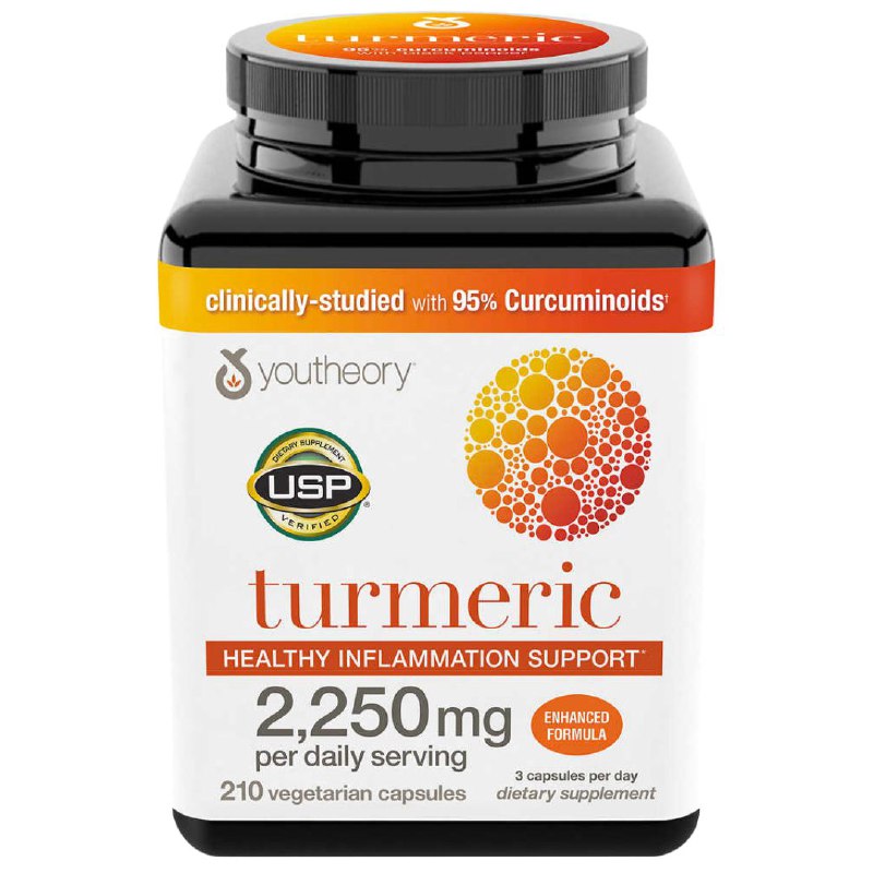 VITAMINAS EN CAPSULAS DE CURCUMA PARA LA INFLAMACION DEL CUERPO YOUTHEORY 210UND