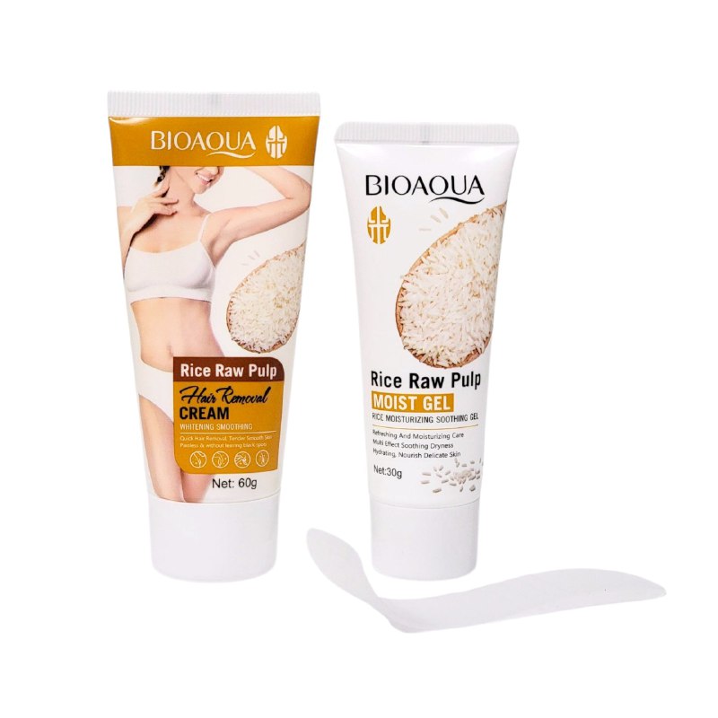 SET DE CREMA CORPORAL DEPILADORA Y GEL REPARADORA DE PULPA CRUDA DE ARROZ 2PCS BIOAQUA
