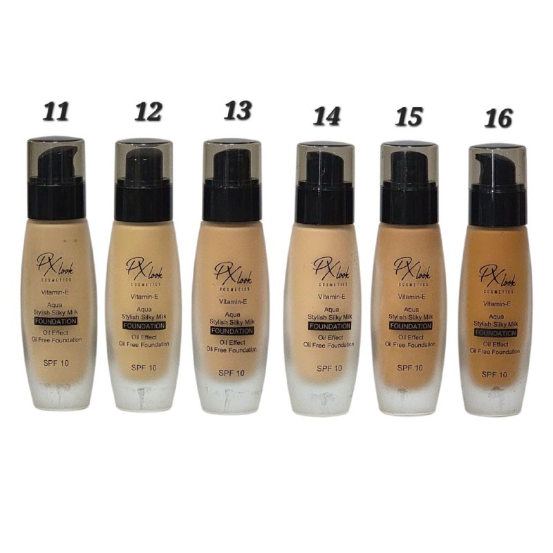 BASE DE MAQUILLAJE LIQUIDA SPF10 Y VITAMINA E, 6 TONOS PX LOOK COSMETICS 30ML