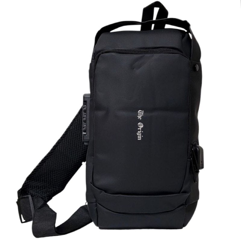 MOCHILA CRUZADA IMPERMEABLE PARA HOMBRES CON PUERTO DE CARGA USB, PARA SEDERISMO, GRAN CAPACIDAD, CANDADO ANTIRROBO THE ORIGIN 21X35CM