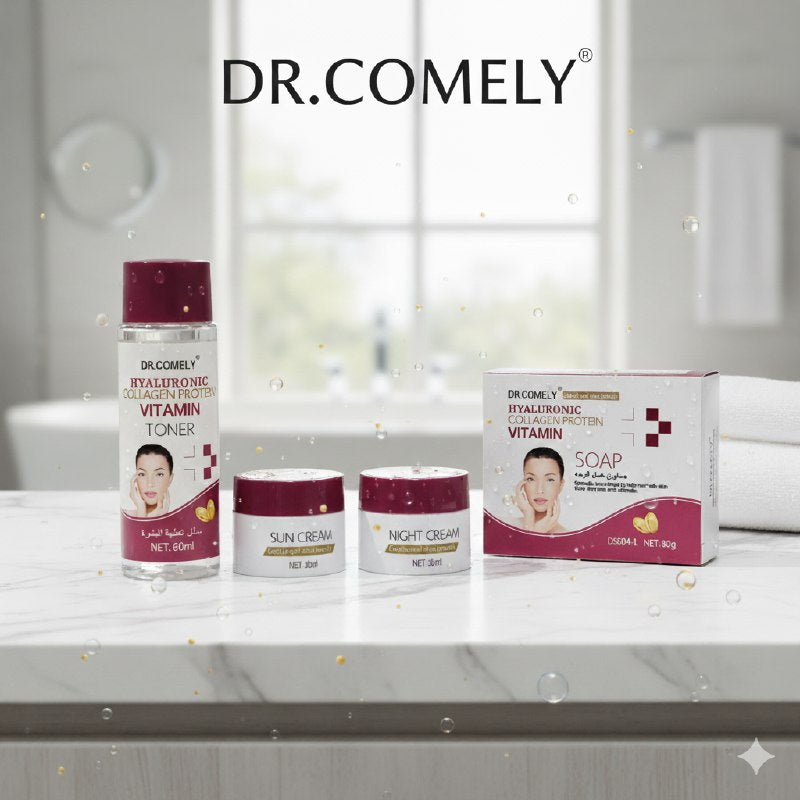SET DE TRATAMIENTO FACIAL CON ACIDO HIALURONICO Y COLAGENO SUAVIZANTE Y REJUVENECEDOR DE 4 PIEZAS DR COMELY