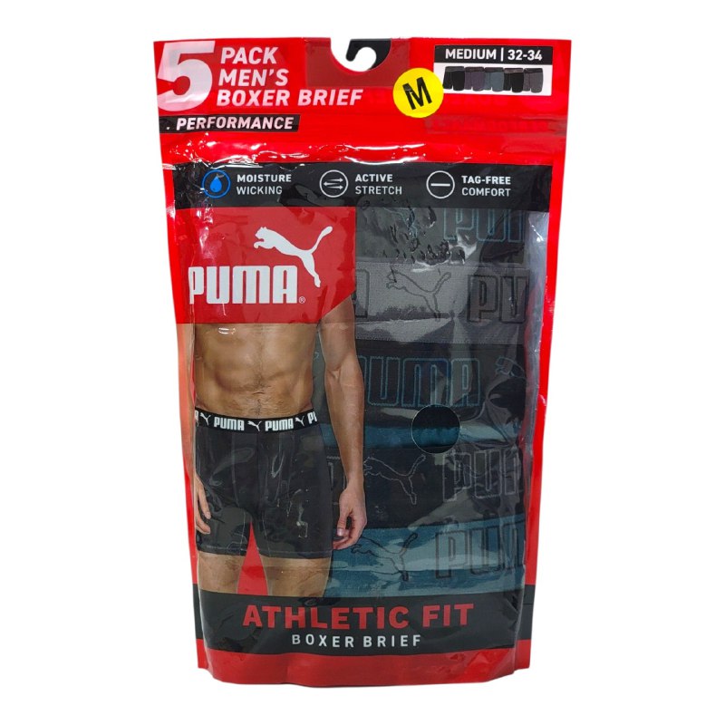 ROPA INTERIOR PARA CABALLERO PUMA ATHLETIC FIT BOXER BRIEF 5 UNIDADES TALLA MEDIUM 32-34 (M)