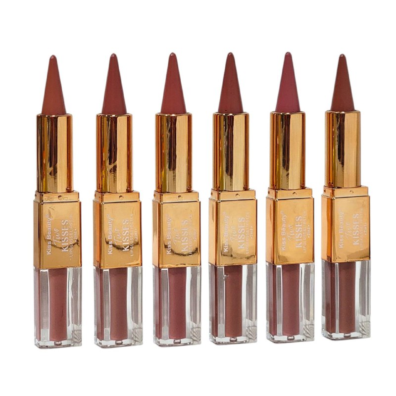 BRILLO LABIAL Y LAPIZ LABIAL VOLUMIZADOR 2 EN 1 KISS BEAUTY 3.2G+2ML DUPE KIKO