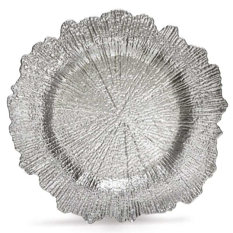 PLATO DE CARGA DECORATIVO NAVIDEÑO PLATEADO DE PLASTICO 32X32CM