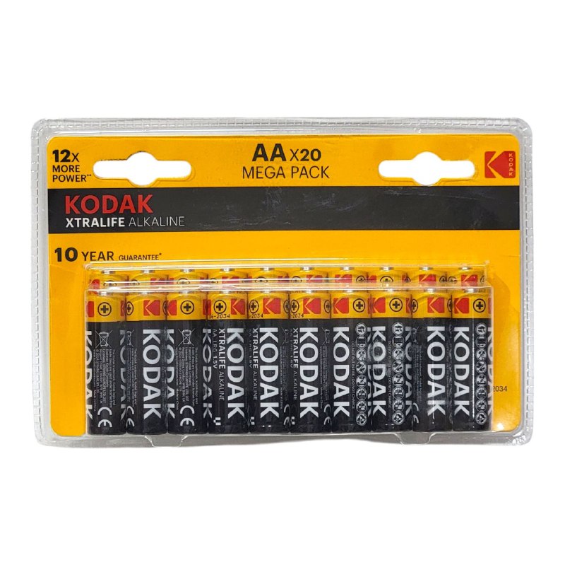 BATERIAS ALCALINA AA, 6 VECES MAS PORTENCIA, PAQUETE 20UND KODAK