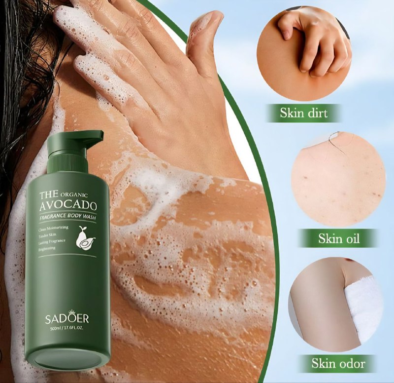 GEL DE DUCHA HIDRATANTE E ILUMINADOR CON FRAGANCIA DE AGUACATE ORGANICO SADOER 500ML